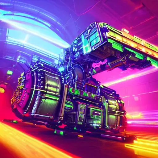 Prompt: album art, tripmachine, album is called tripmachine, photo of a huge futuristic dieselpunk machinery inside a computer, 8 k, fluorescent colors, halluzinogenic, multicolored, exaggerated detailed, front shot, 3 d render, octane