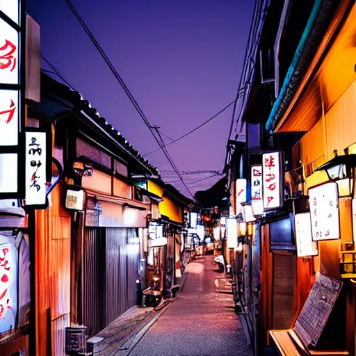 Prompt: beautiful night telephoto of bar streets of Japan photo, dslr, nikon lens, night time photography