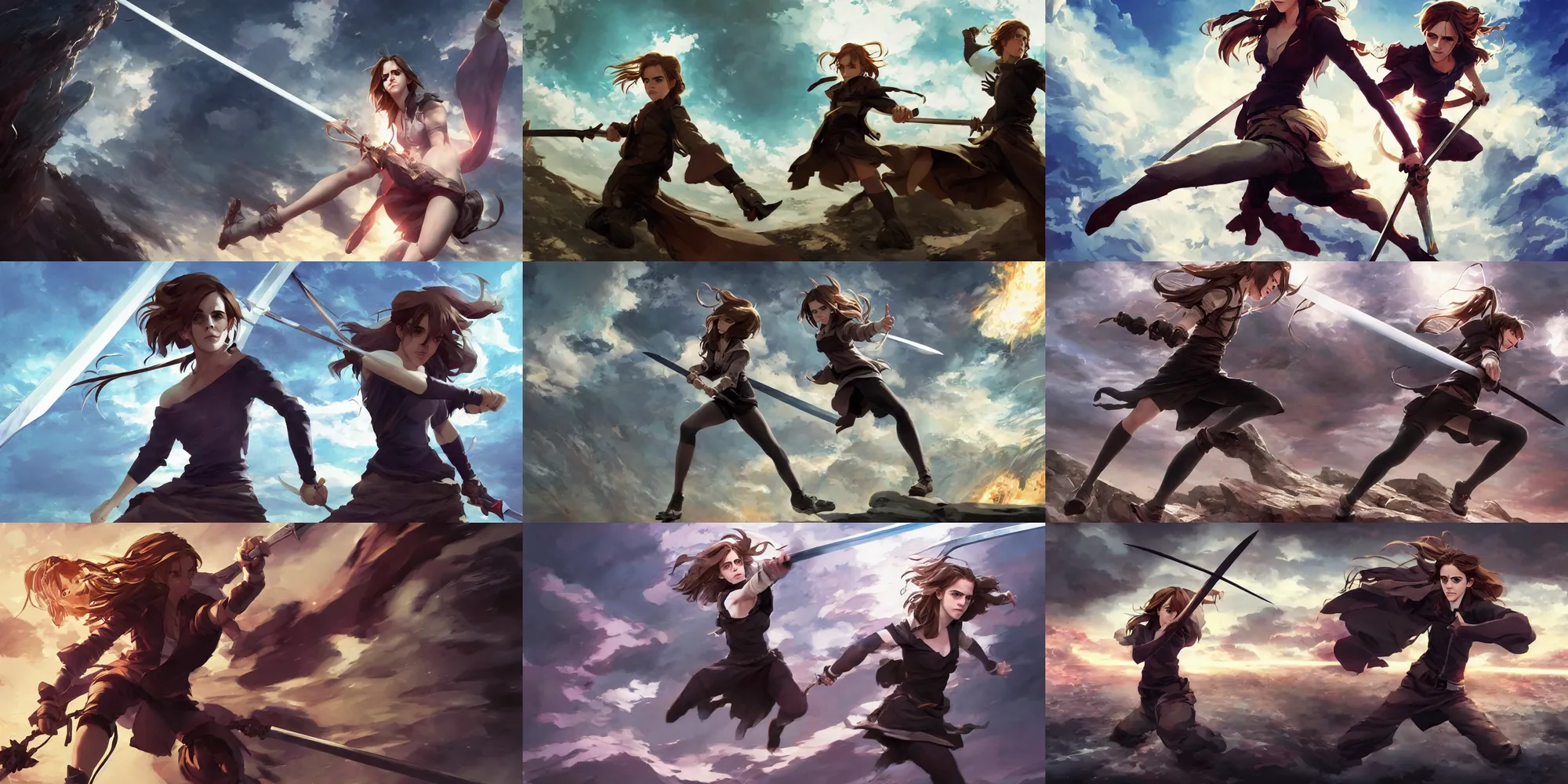 emma watson anime action poses foreshortening motion, Stable Diffusion