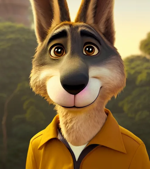 Image similar to a film still from zootopia main character portrait anthro anthropomorphic german shepard head animal person fursona pixar and disney animation, sharp, rendered in unreal engine 5, anime key art by greg rutkowski, bloom, dramatic lighting