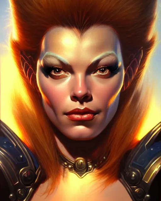 Image similar to brigitte from overwatch, fantasy, fantasy art, character portrait, portrait, close up, highly detailed, intricate detail, amazing detail, sharp focus, vintage fantasy art, vintage sci - fi art, radiant light, caustics, by boris vallejo