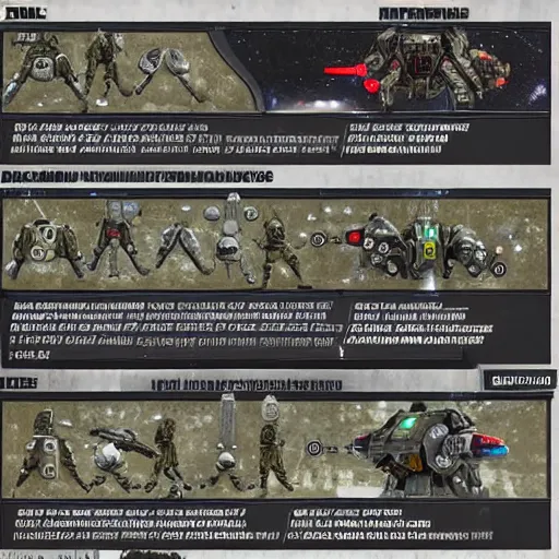 Prompt: detailed chart comparing schematics of different classes of combat mechs, high detail, mechwarrior, battletech, warhammer 4 0 k, art by neil roberts and misha savier