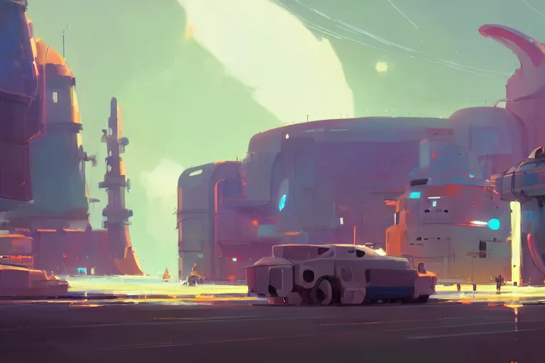 Prompt: space shipyard, cory loftis, james gilleard, atey ghailan, makoto shinkai, goro fujita, studio ghibli, rim light, exquisite lighting, clear focus, very coherent, plain background, soft painting