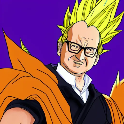 Prompt: François hollande transforming into super saiyan, drew by akira toryama