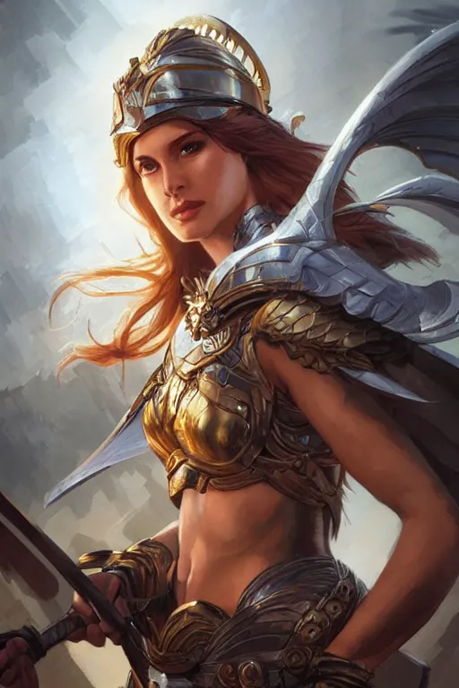 Image similar to amazon valkyrie athena, d & d, fantasy, portrait, highly detailed, headshot, digital painting, trending on artstation, concept art, sharp focus, illustration, art by artgerm and greg rutkowski and magali villeneuve