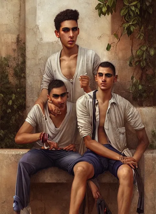 Prompt: portrait of a handsome young cuban buddies in old havana, by tom bagshaw and manuel sanjulian and greg rutkowski