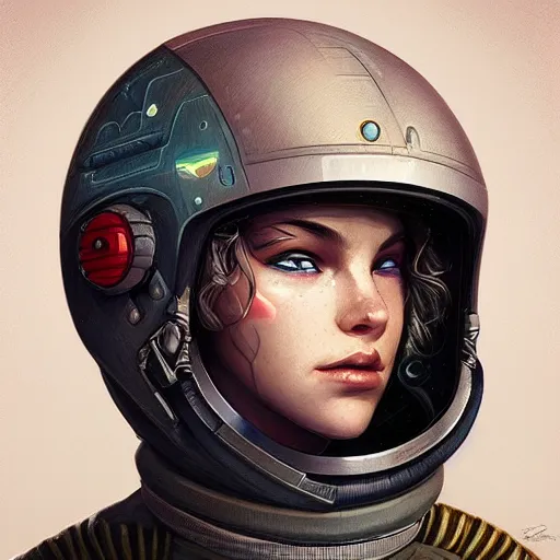 Image similar to portrait of a young rugged astronaut, awesome helmet, D&D, fantasy, intricate, elegant, highly detailed, digital painting, artstation, concept art, matte, sharp focus, illustration, art by Anna dittmann