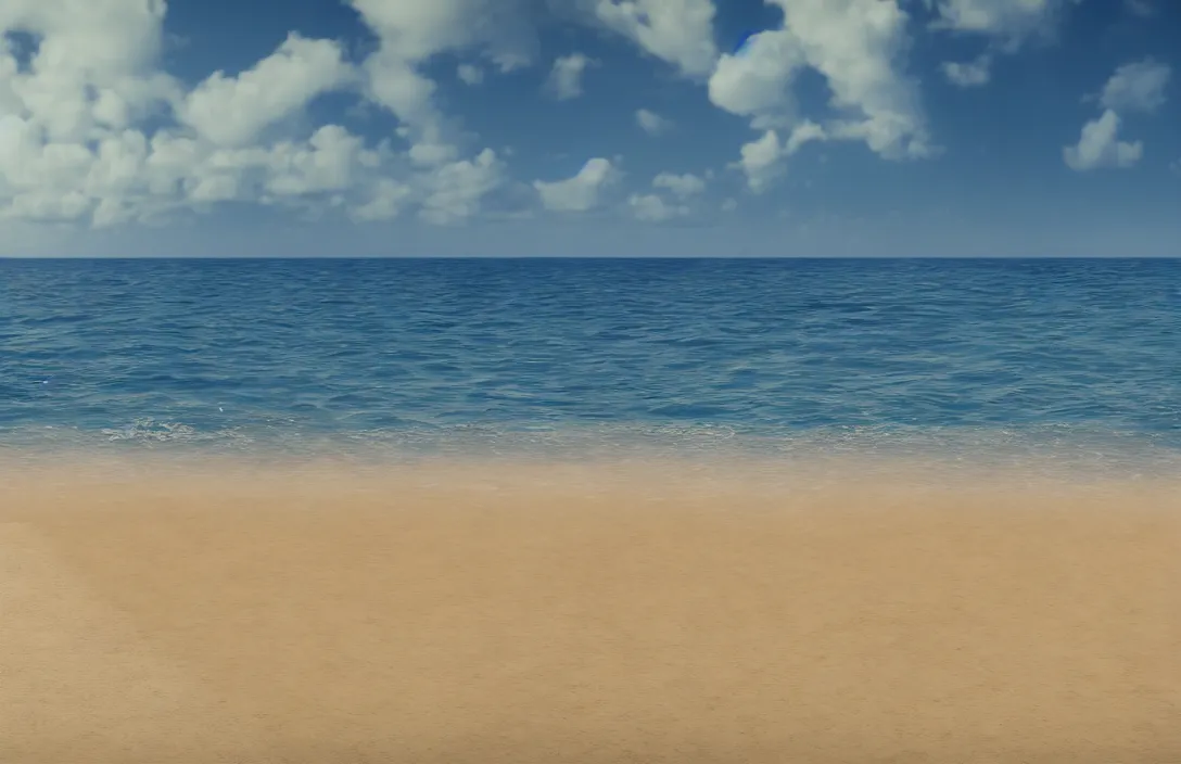 Image similar to on the beach by the sea, afternoon, unreal engine rendering