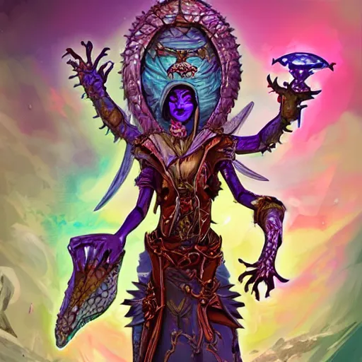 Image similar to a lizard priestess, D&D, splash art