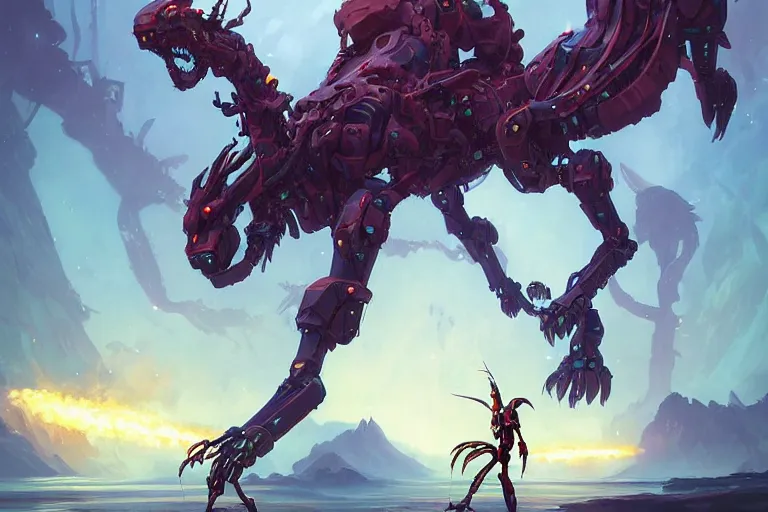 Image similar to longleg machine mecha animal beast dragon robot of elden ring bioluminiscence, behance hd by jesper ejsing, by rhads, makoto shinkai and lois van baarle, ilya kuvshinov, rossdraws global illumination