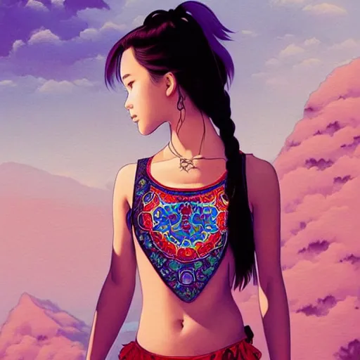 Image similar to a beautiful young japanese natalie portman alluring gravure model, wearing elaborate designer tank top, tank top with mesoamerican patterns, by akira toriyama and wlop and ilya kuvshinov and artgerm and, aesthetic, gorgeous, stunning, alluring, attractive, artstation, deviantart, pinterest, digital art