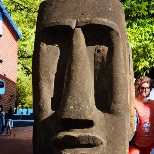 Prompt: A photo of a moai statue at a TED talk, highly detailed, 4k