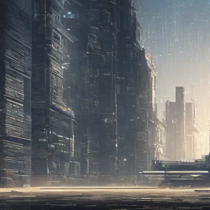 Image similar to a building in a serene landscape, cyberpunk