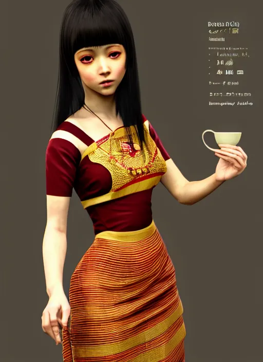 Prompt: render as a very beautiful daz 3d anime girl, wearing assamese bihu mekhela sador gamosa dress, long shiny black hair, hazel eyes, full round face, short smile, assam tea garden setting, cinematic lighting, medium shot, mid-shot, highly detailed, trending on Artstation, Unreal Engine 4k, daz studio genesis iray ultra hd, cinematic wallpaper by Stanley Artgerm Lau, anime masterpiece,