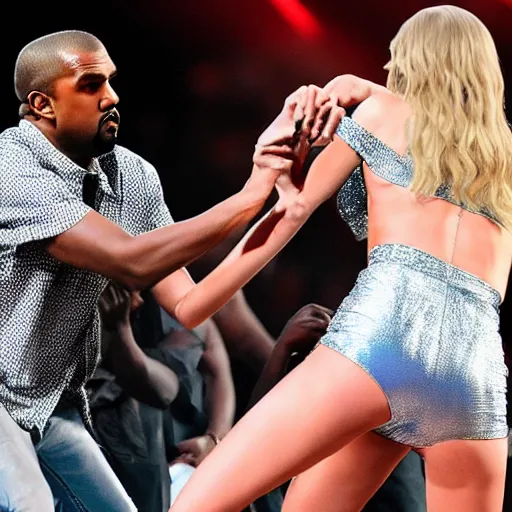 Prompt: taylor swift beating kanye up