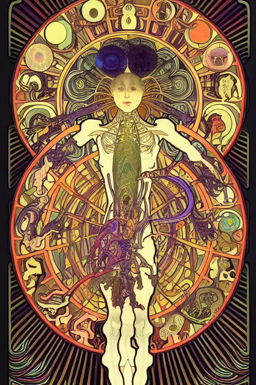 Prompt: extremely psychedelic anatomically accurate diagram of alien species, full body, intricate parts, fine details, hyper realistic, elegant minimalism, by seichen, alphonse mucha, surreal