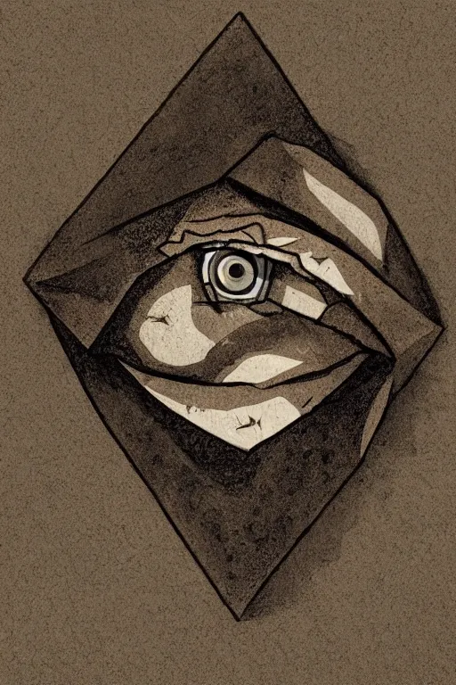 Prompt: portrait of triangle shaped ogre head with single centered giant bloodshot eye, in the style of Greg Broadmore and Arthur Rackham,trending on artstation, light lighting side view,digital art,surrealism ,macro,blueprint ,vaporwave ,