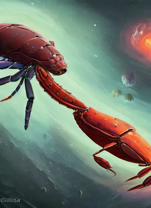 Image similar to galactic overlord crustacean floating through infinite space in the style of greg rutkowski 8k