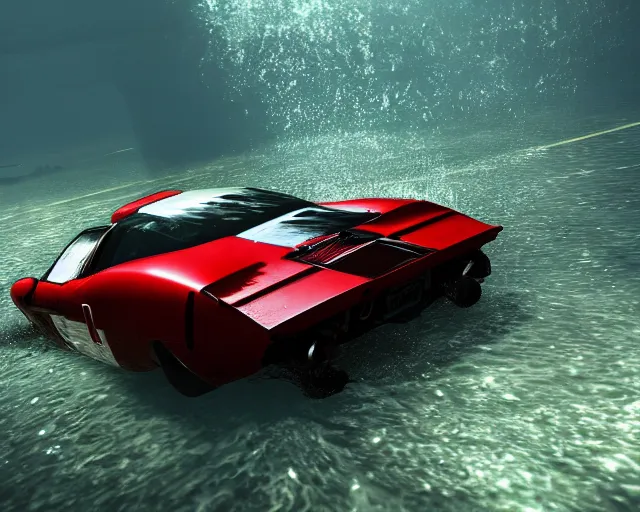 Image similar to mark 2 gt 4 0 submerged under water, cinematic, photoreal, by red dead redemption 2