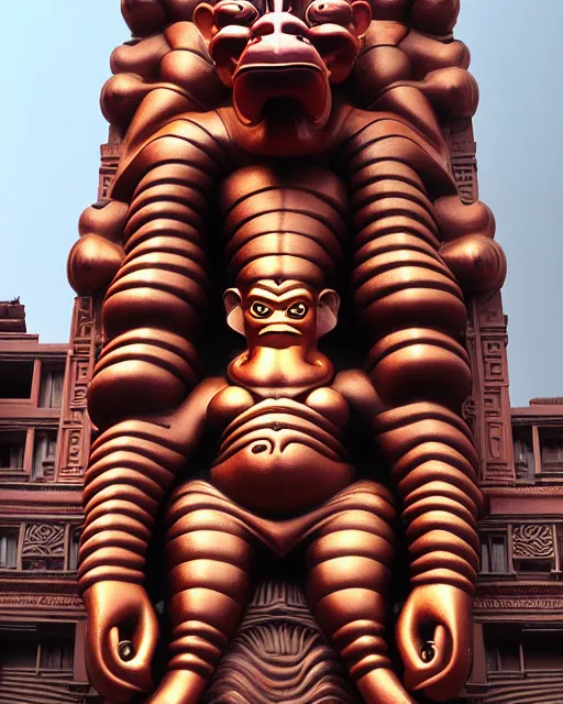 Prompt: high quality 3 d futurist biomorphic hanuman! head building in mumbai!! centre, highly detailed, cinematic smooth, berenice abbott & john j. park, dramatic warm morning light, wide shot, high angle, uhd 8 k, sharp focus