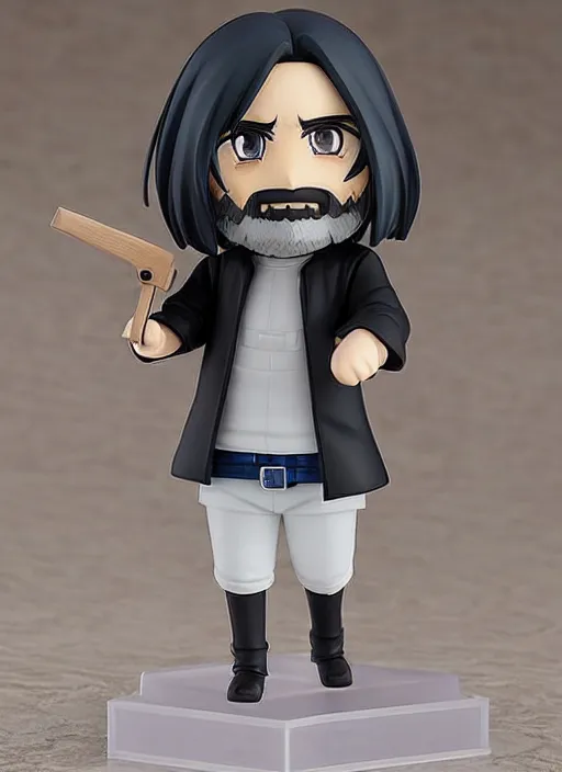 Image similar to charles manson, an anime nendoroid of charles manson figurine, realistic face, detailed product photo