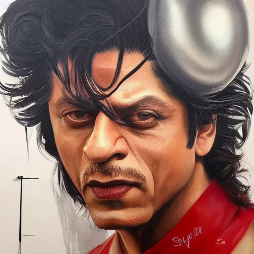 Image similar to a realistic painting by Raffaello Sanzi depicting Shahrukh Khan with the head of the symbiotic Metalder in the Renaissance,smooth,Sharp focus, trending on Artstation.