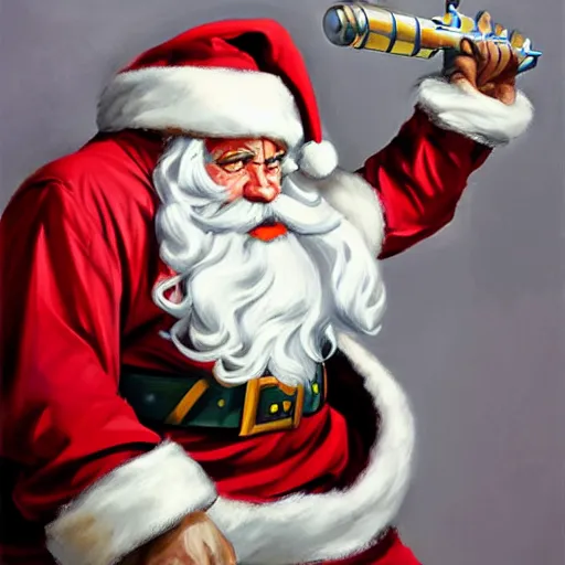 Image similar to greg manchess portrait painting of partially armored santa claus as overwatch character, medium shot, asymmetrical, profile picture, organic painting, sunny day, matte painting, bold shapes, hard edges, street art, trending on artstation, by huang guangjian and gil elvgren and sachin teng