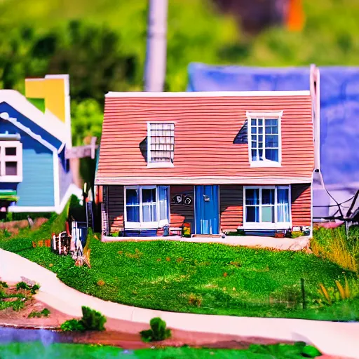 Prompt: diorama of The Simpsons' house, tilt-shift photography, highly detailed