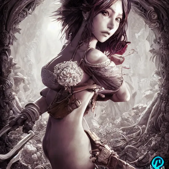 Image similar to the portrait of chaotic neutral female rogue as absurdly beautiful, gorgeous, elegant, innocent young gravure idol, an ultrafine hyperdetailed illustration by kim jung gi, irakli nadar, intricate linework, bright colors, octopath traveler, final fantasy, unreal engine 5 highly rendered, global illumination, radiant light, detailed and intricate environment