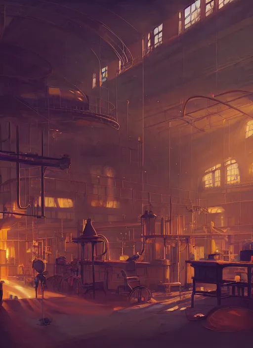 Image similar to beautiful interior of a steampunk factory, james gilleard, delphin enjolras, goro fujita, makoto shinkai, paul lehr, volumetric lighting, octane render, very coherent, trending on artstation