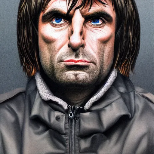 Image similar to Caricature portraits done of Liam Gallagher, realistic, hyperrealistic, very realistic, highly detailed, very detailed, extremely detailed, detailed, oil painting, digital art, trending on artstation