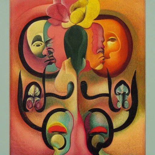 Image similar to floral face portrait by leonetto cappiello and wojciech siudmak and ernst fuchs, anni albers, oil on canvas