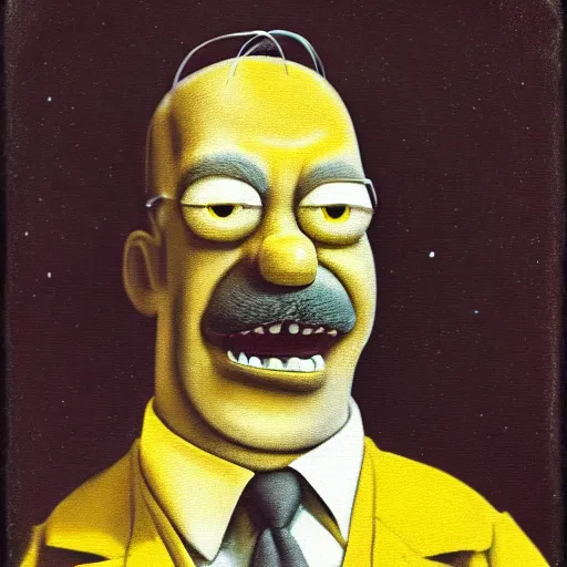 Prompt: tintype photo of real - life homer simpson, painted by mark ryden