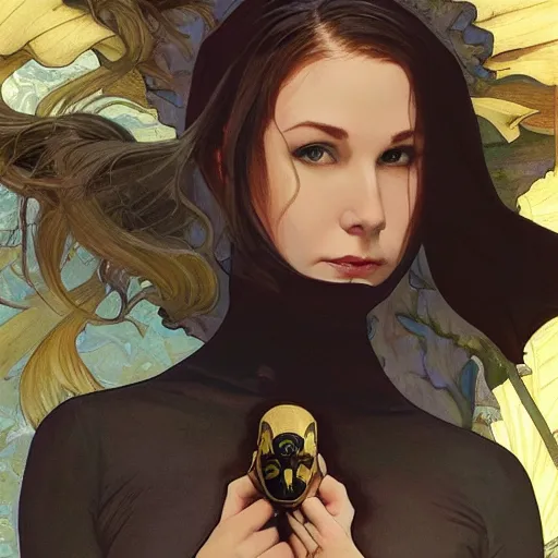 Prompt: Erin Moriarty as Cat Woman, highly detailed, digital painting, artstation, concept art, smooth, sharp focus, illustration, ArtStation, art by artgerm and greg rutkowski and alphonse mucha and J. C. Leyendecker and Edmund Blair Leighton and Katsuhiro Otomo and Geof Darrow and Phil hale and Ashley wood and Ilya repin and Charlie Bowater