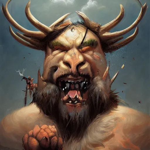 Prompt: hairy barbarian with moose head by azamat khairov and peter mohrbacher
