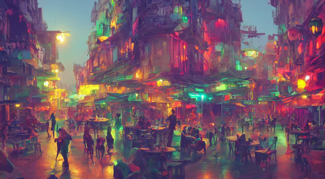 Image similar to bazaar zouk oriantal multicolorful sky shine place mosquet painting stylized digital video game icon global illumination ray tracing 8 k hd resolution, by ilya kuvshinov and cushart krentz and gilleard james