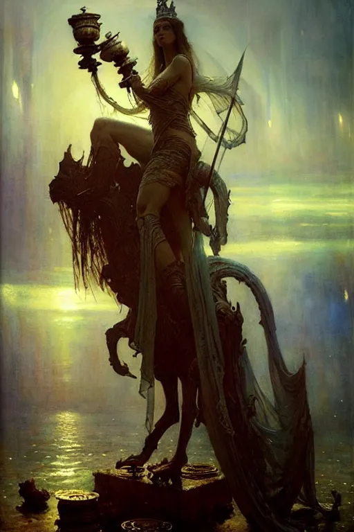 Image similar to king of cups by gaston bussiere, bayard wu, greg rutkowski, giger, maxim verehin