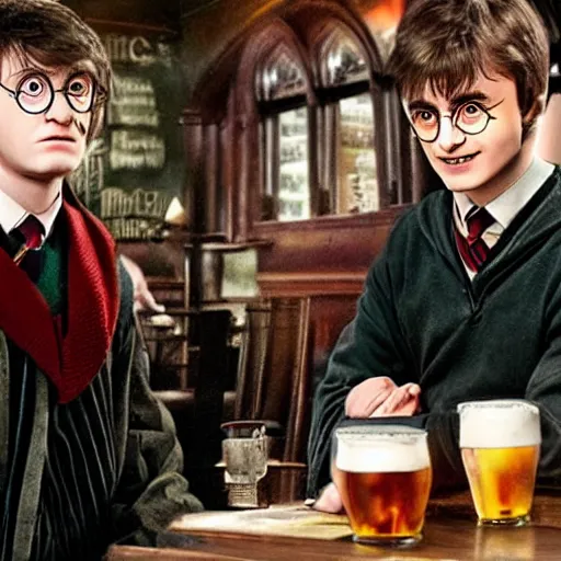Prompt: harry potter glassing a man at the local pub