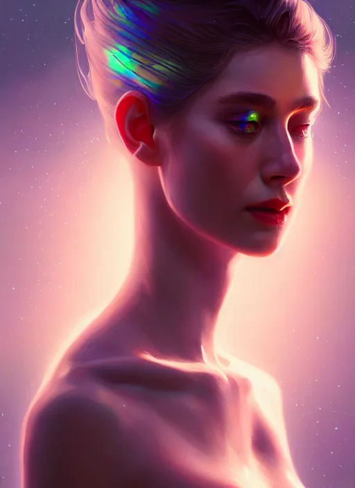 Image similar to iridescent portrait of a pale attractive women made of kintsugi and moonstone, background hyper detailed, character concept, full body, dynamic pose, glowing lights intricate, elegant, highly detailed, digital painting, artstation, concept art, sharp focus, illustration, qwek dom