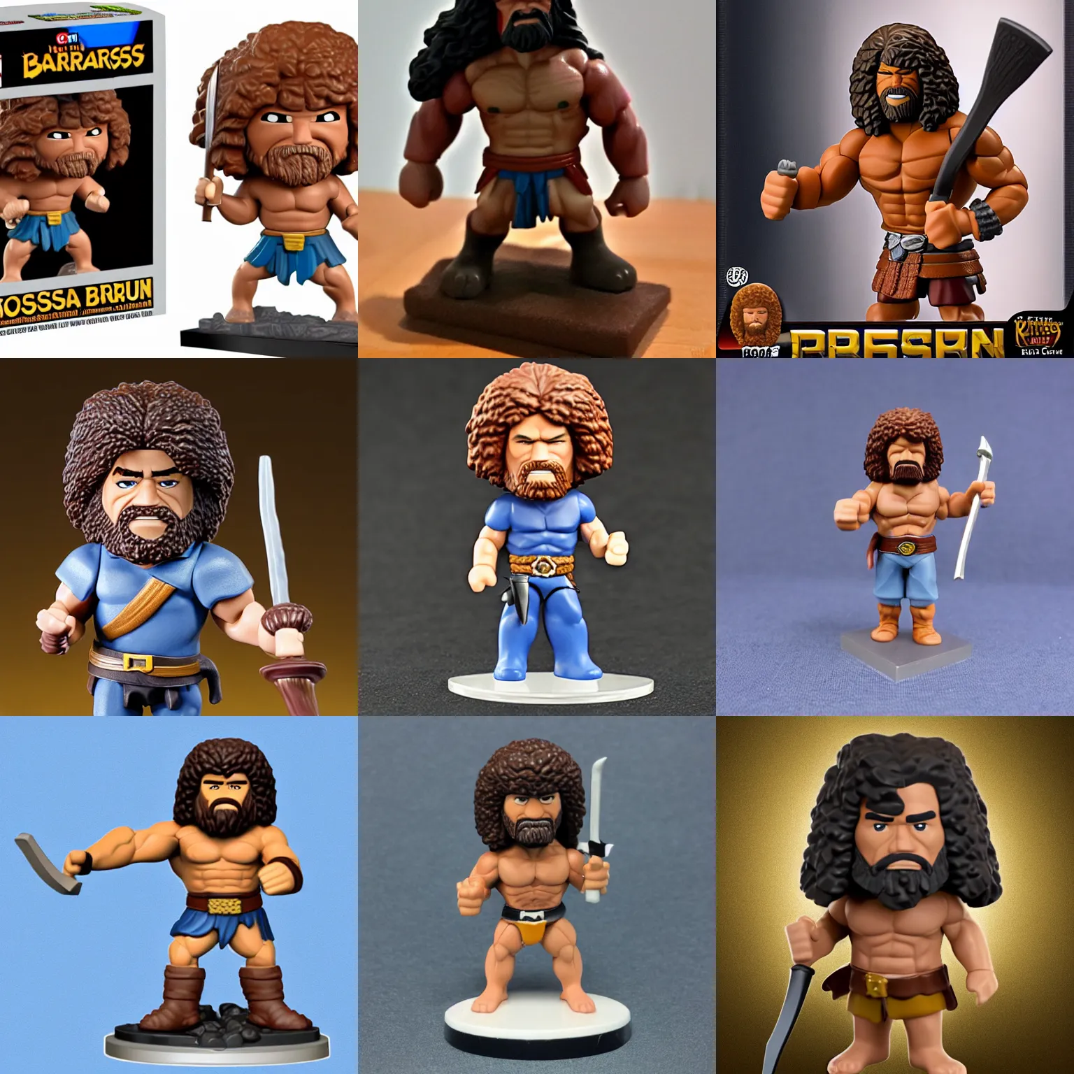 Prompt: Bob Ross as Conan the barbarian mini figure, extra muscles, high detail photograph, 35mm