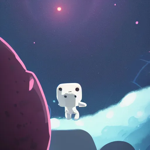 Image similar to scared baby harp seal dressed as an astronaut floating far away from a spaceship, alone in deep space, black bacgkground with scattered stars, lonely, scary, wide shot, atey ghailan, goro fujita, studio ghibli, ominous, dark lighting, clear focus, very coherent,