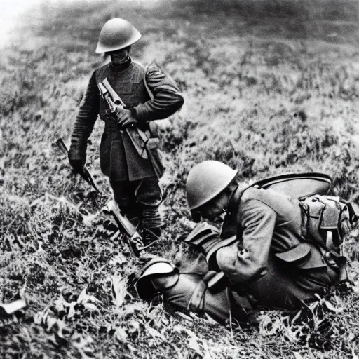 Image similar to previously unseen leaked ww1 photographs of kirby on the battlefield, soldier kirby photo restoration ww1 era photograph, soldier kirby in ww1 field