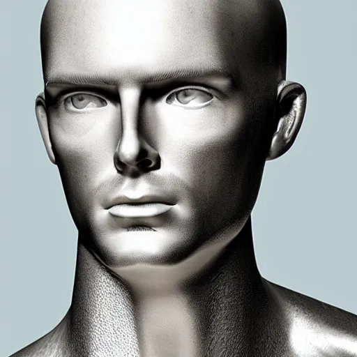 Image similar to “a realistic detailed photo of a guy who is an attractive humanoid who is half robot and half humanoid, who is a male android, David Beckham, shiny skin, posing like a statue, blank stare”