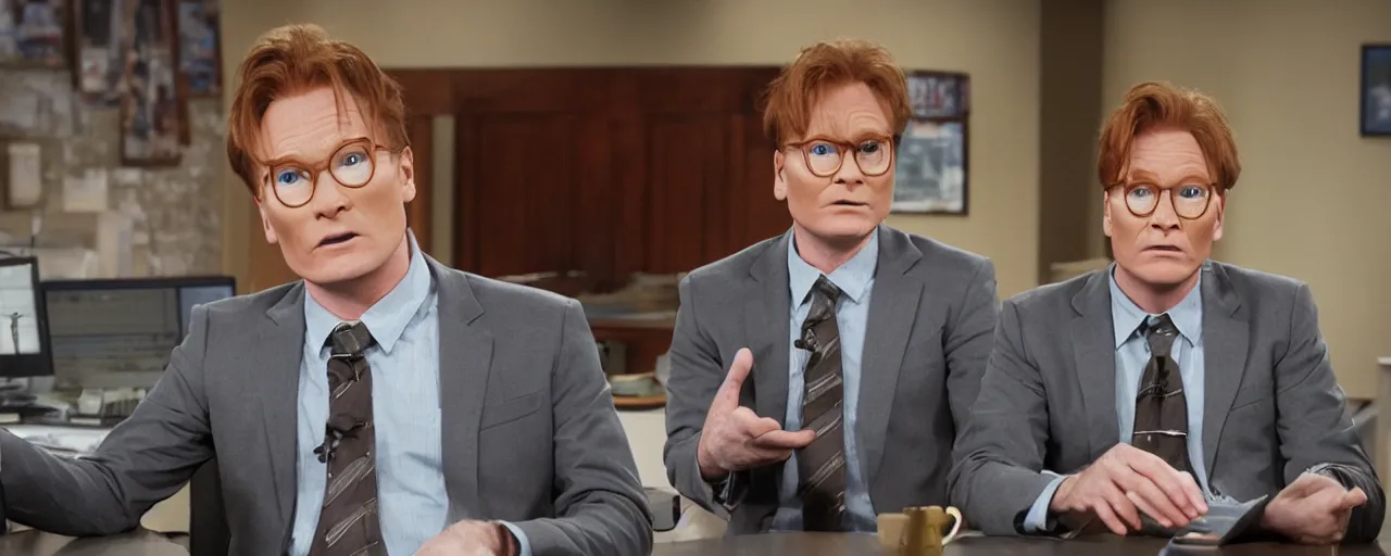 Image similar to conan obrien in the office season 2, intrincate details, digital art, octane renderer