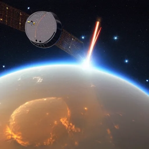 Prompt: spaceship firing laser in space near venus, realistic photo from nasa