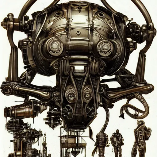 Prompt: steampunk scifi tech hardsurface, symmetric form exploration, big medium small, artstation, colored marker, syd mead, hr giger, concept art