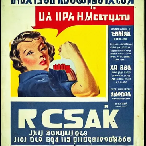 Prompt: facebook ad from 1950s Soviet Russa