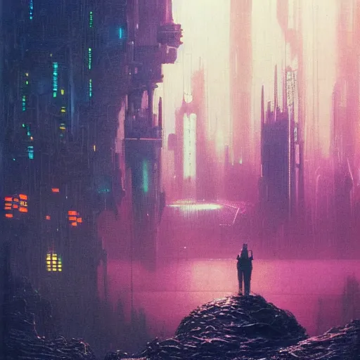 Image similar to giant underwater cityscape, cyberpunk 2 0 7 7 and beksinski art style, highly detailed 7 0 s scifi painting