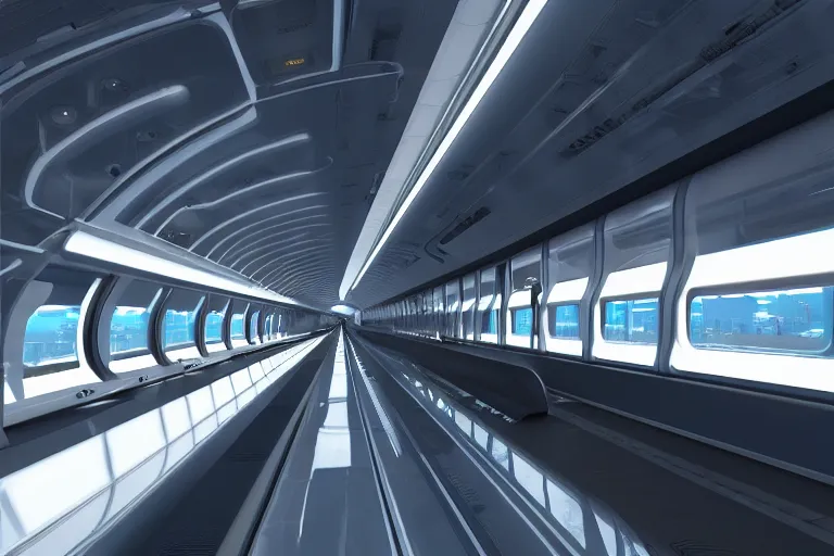 Image similar to futuristic ( train designed by apple!!! ) on a track, natural light, detailed, canon eos c 3 0 0, ƒ 1. 8, octane render, 3 5 mm, 8 k, medium - format print, blue light accents