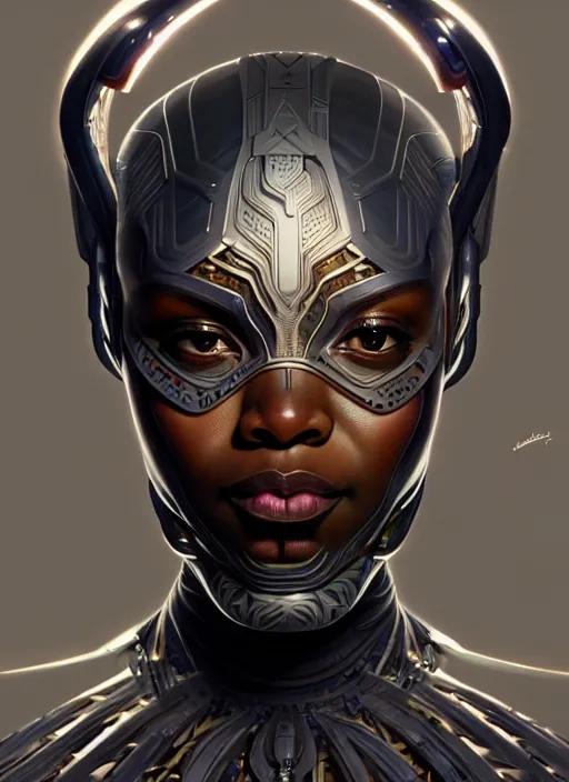 Image similar to organic cyborg, wakanda, diffuse lighting, fantasy, intricate, elegant, highly detailed, lifelike, photorealistic, digital painting, artstation, illustration, concept art, smooth, sharp focus, art by John Collier and Albert Aublet and Krenz Cushart and Artem Demura and Alphonse Mucha